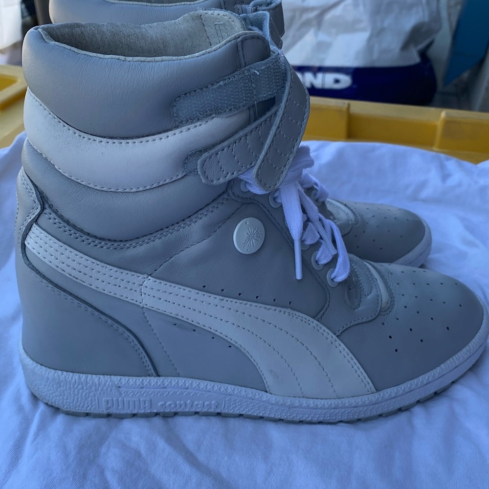 Mihara Yasuhiro Puma Contact Women Size 8 1/2 Hidden Wedge Heel White Gray Shoes